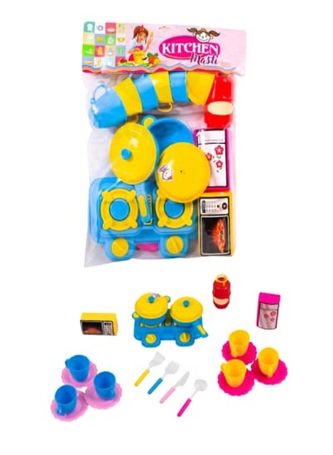 Quasar Indian Kitchen Set,Fast Food Play Set, Miniture Kitchen Set, Mini Kitchen Set Little Chef Cooking Cookware Pretend Play Set Toy with Accessories for Kids (Kitchen Masti Blue)